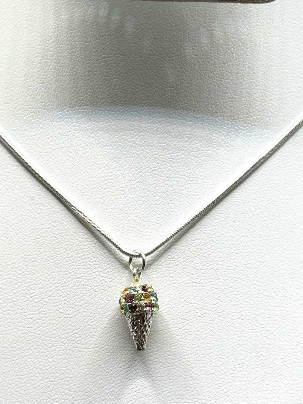 NEW Sterling Silver Ice Cream Cone With Different Colored Stones (JW0001)